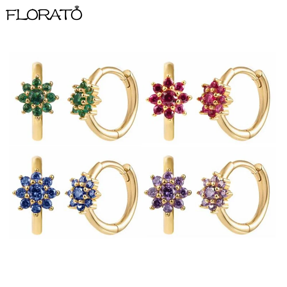 Wedding Elegant Flower Earrings 925 Sterling Silver Needle Multi Color Zircon Small Hoop Earrings for Women Trend Jewelry 2023