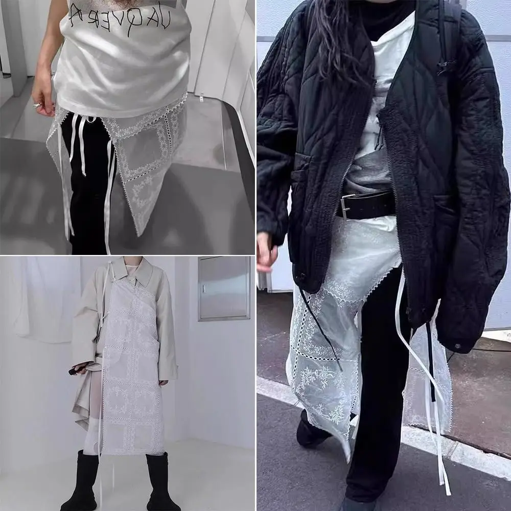 

New Embroidered Flower Lace Skirt See Through Y2K Streetwear Hollow Out Skirt Personality Harajuku Long Skirt Jeans Decoration