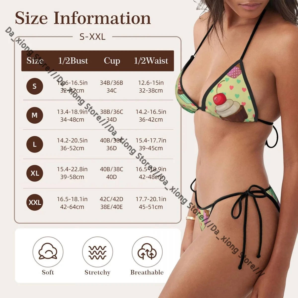 Woman Swimsuit Sexy Bikini Set Swimwear Yummy Colorful Cream Cupcake Pattern Two Piece Bathing Suit