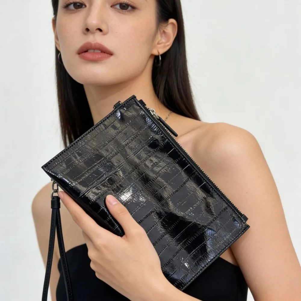 

[Полная кожа внутри снаружи] Персонализированный минималистичный деловой клатч Трендовый нишевый дизайн Косметичка Кожаная сумка-конверт