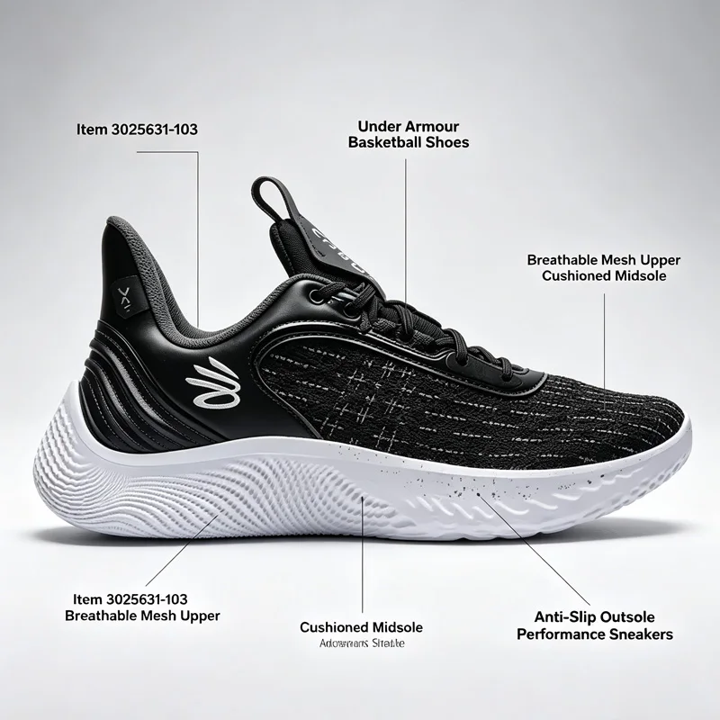 Under Armour Signature Basketball Shoes 3025631-103 Black White Breathable Mesh Cushion Anti Compression Athletic Sneakers