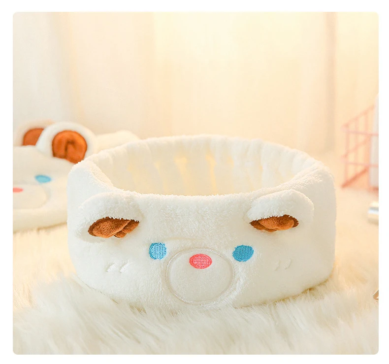 Bear Coral Fleece Facial Spa Stirnband, bequemes und stilvolles Hautpflege-Stirnband zum Waschen von Gesicht und Make-up – Detail 13