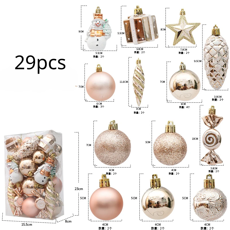 20/29pcs Christmas Ball Champagne Xmas Tree Hanging Pendants Home Gifts New Year Printed Special-shaped Christmas Spheres