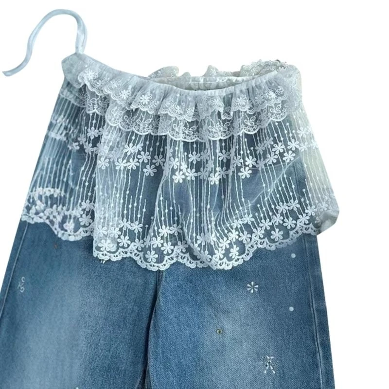 

Womens Ruffle Lace Shirt Extender See Through Tieback Lace Underskirts Layering Half Slip Clothing Accessories Gifts