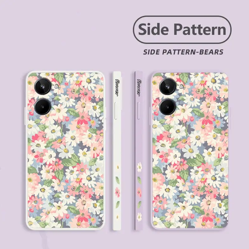 10 Canvas Flower Silicone Phone Case For Realme 10 10Pro 10T 10ProPlus 9 9Pro 9i 8i 8 8Pro 7 7Pro C53 C35 C25 C55 C20 C15 Cover