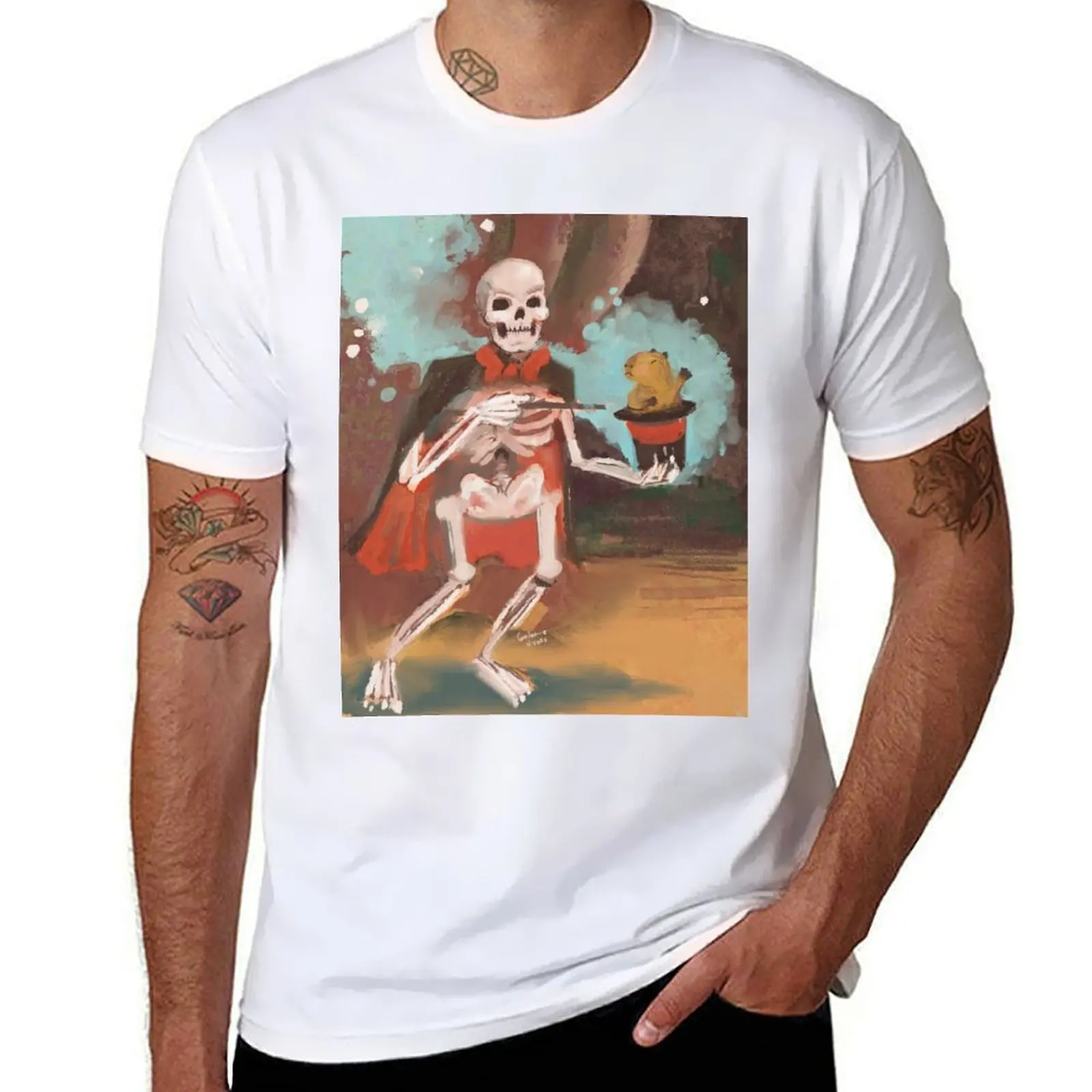 

the skeleton magician T-Shirt cotton tshirt 100% funny t shirts dark humor T-Shirt
