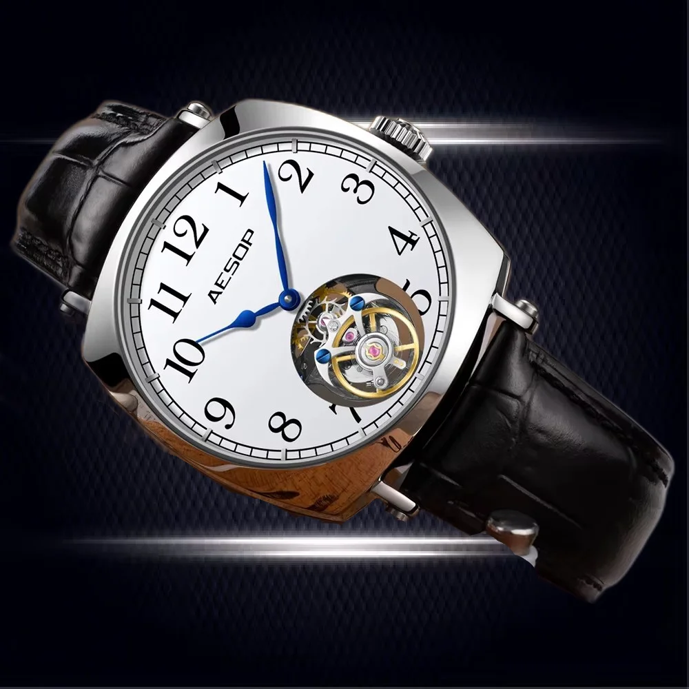 AESOP Flying Tourbillon Brand Luxury Mechanical Watches Male Rotary Skeleton Watch For Men Male Clocks Show Relogio Masculino A