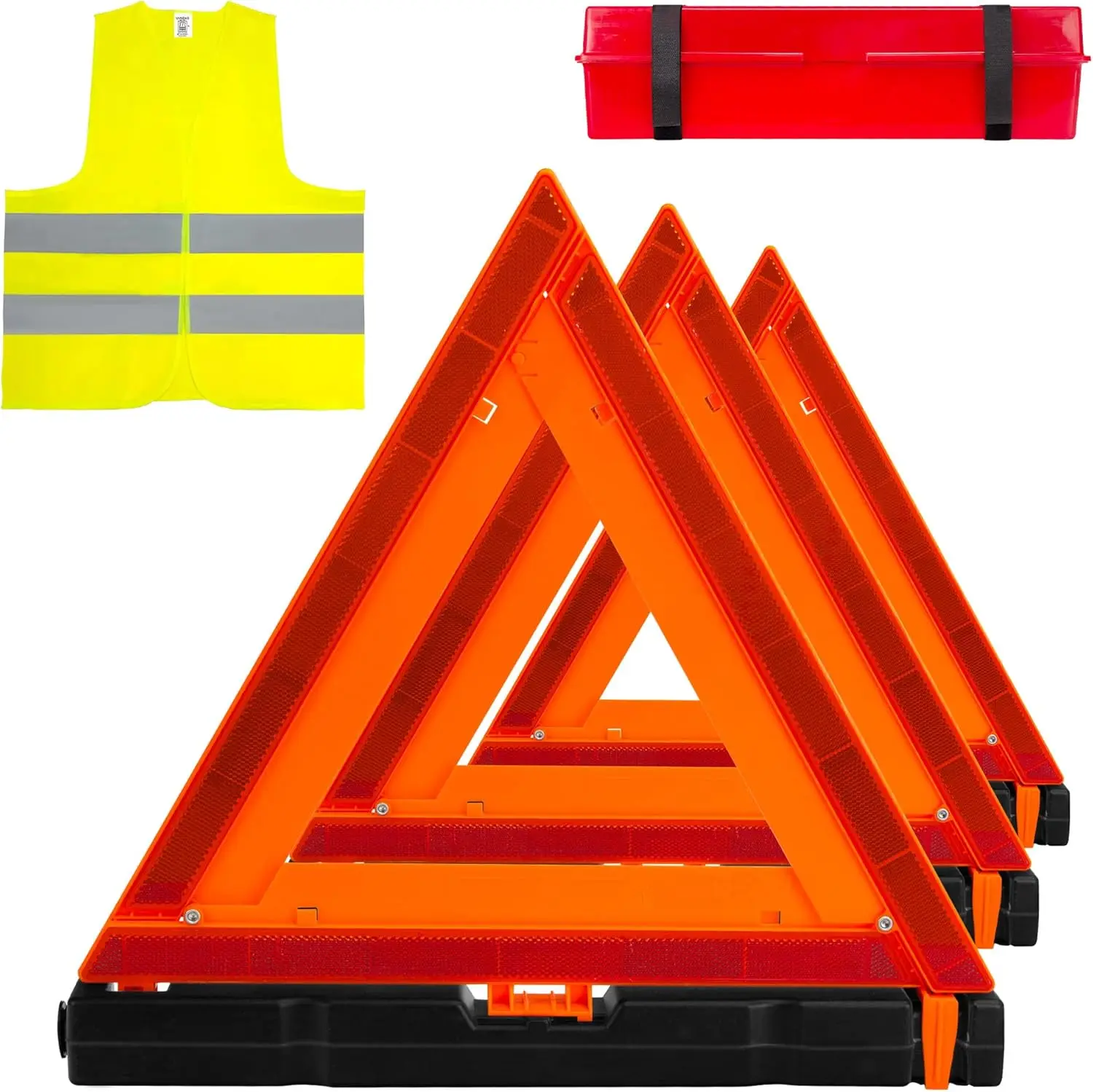 

3-Pack Reflective Car Warning Triangle Kit for Road Safety, Breakdown & Parking
