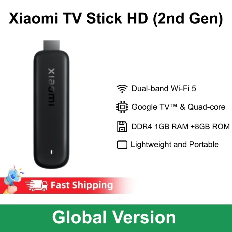 Versión Global Xiaomi Mi TV Stick HD 2.ª Generación, Asistente de Google, Wifi5, Bluetooth 5.0, Google TV, 1 GB + 8 GB, Smart TV, Reproductor Multimedia