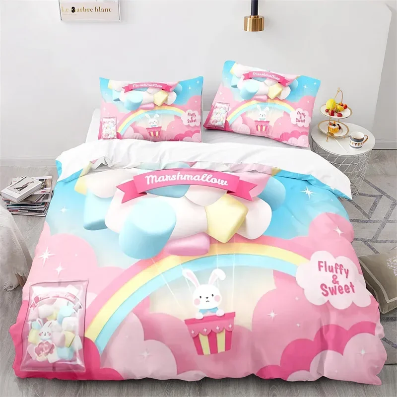 Cartoon Animal Cute Rainbow Rabbit Bedding Set Single Twin Double Queen King Cal King Size Bed Linen Set