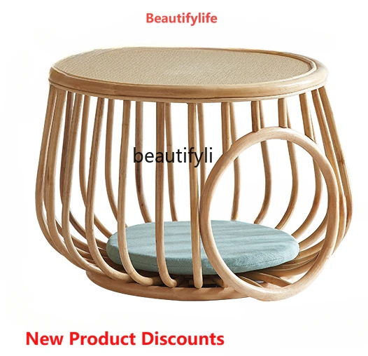 

Log Style Natural Indonesia Real Rattan Tea Table round Low Table Cat Cage Side Table Cat Nest Cat House Home Indoor Living Room