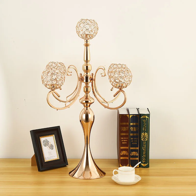 Luxury candlestick European high candlestick for the wedding metal five - headed gold candle stick holder set