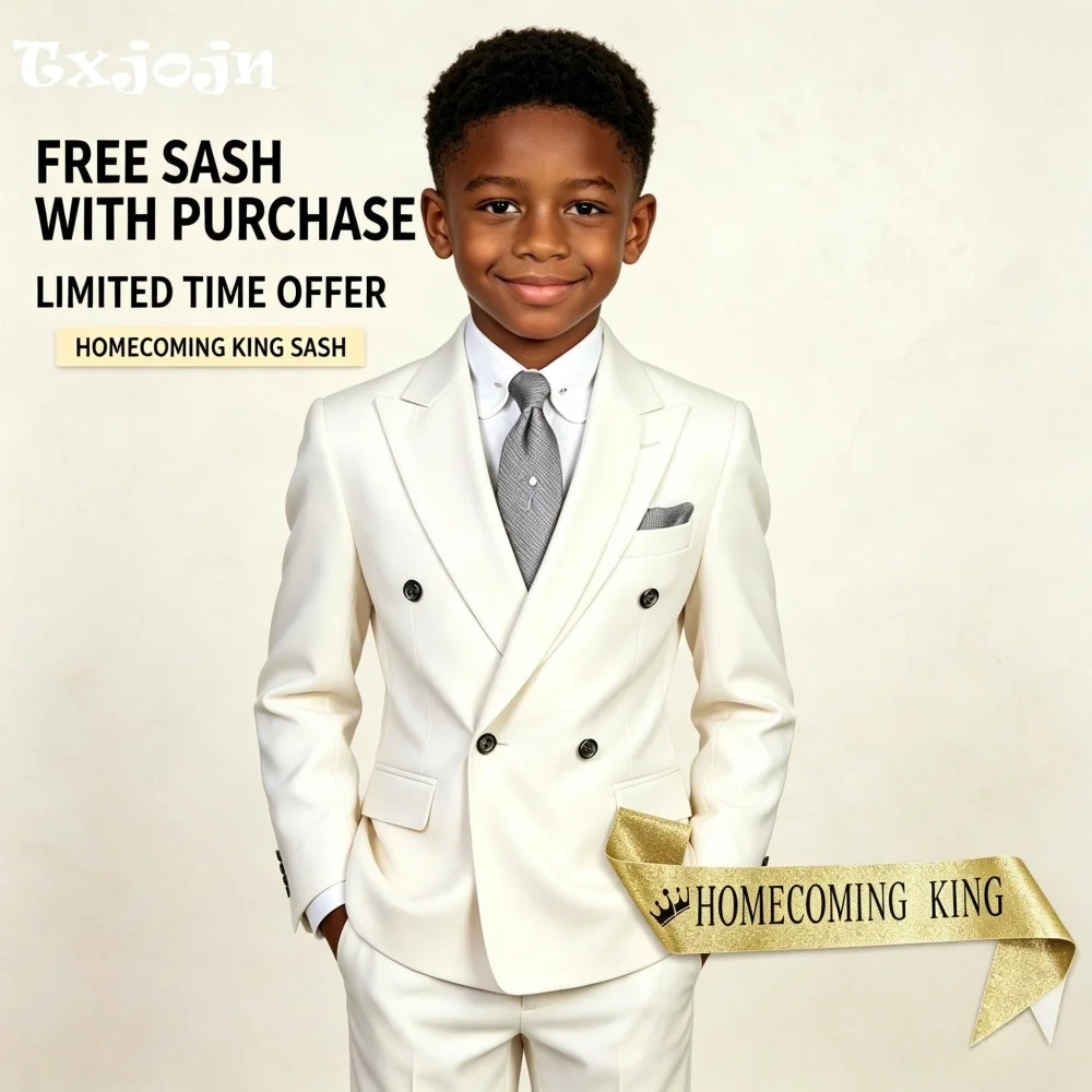 Formal Boys Suit Classic Ivory Homecoming Tuxedos 2-piece Set Trend Peak Lapel Jacket Single Breasted Wedding Blazer Pants