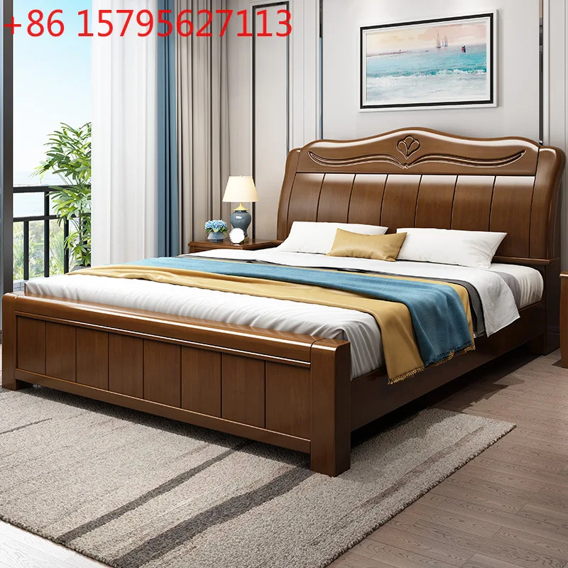 

Chinese solid wood bed 1.8 meters double bed 1.5 meters master bedroom solid wood furniture high box storage wedding bed