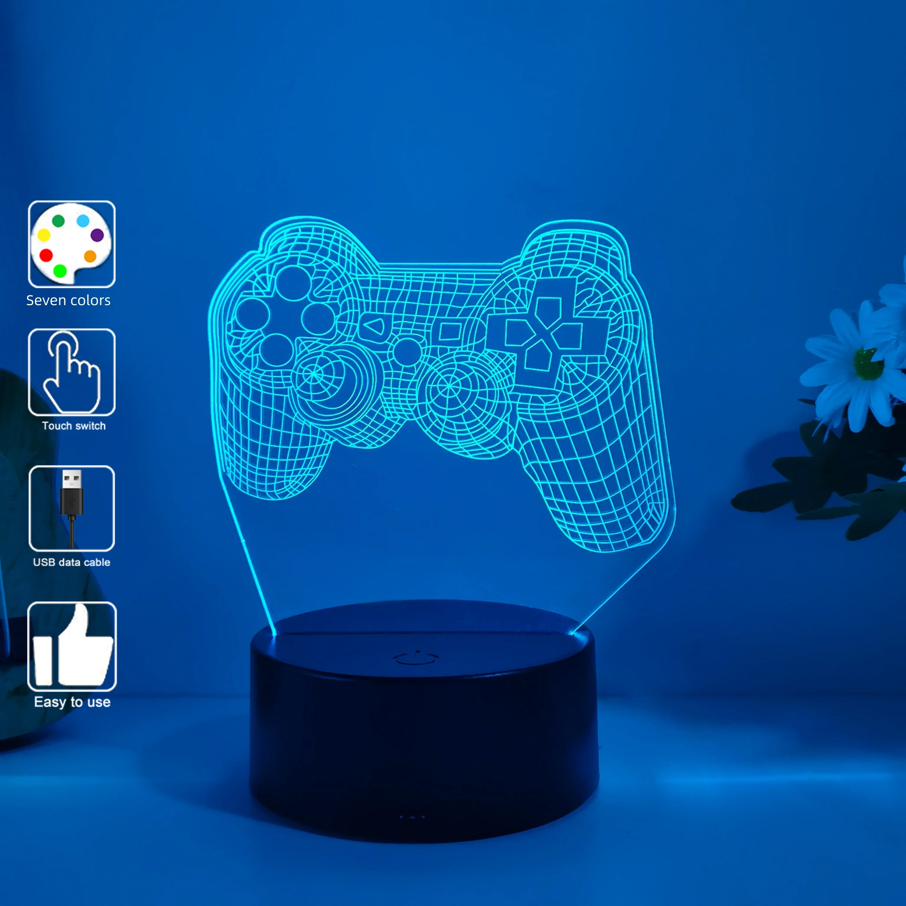 1pcs gamepad 3D night light, USB interface, festive party atmosphere decoration night light, bedroom companion sleeping light.