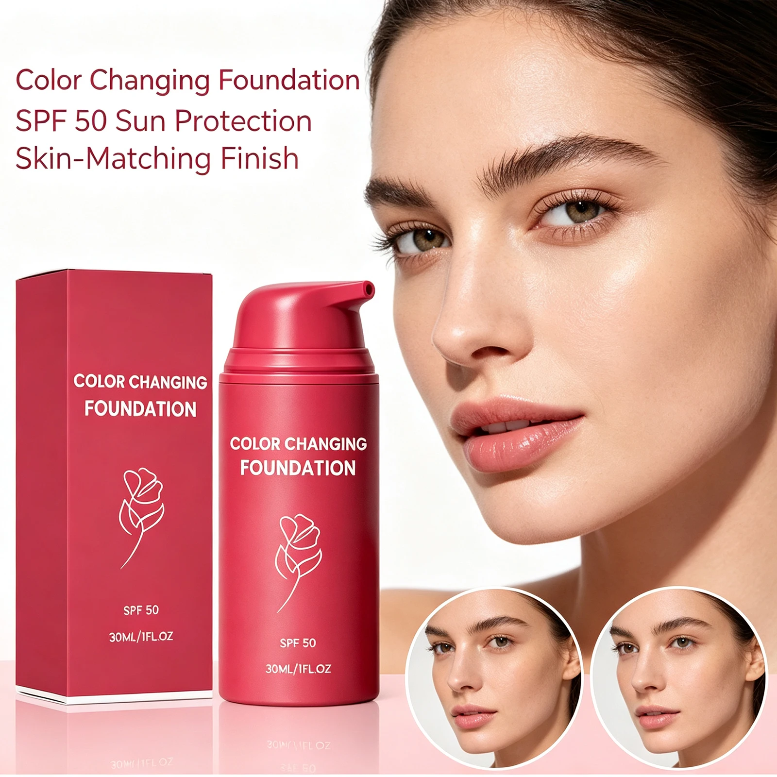 Temperature Changing Foundation Liquid Skin Tone Adapt Long Lasting Fine Texture Natural Base Makeup Lightweight Breathable 30ml