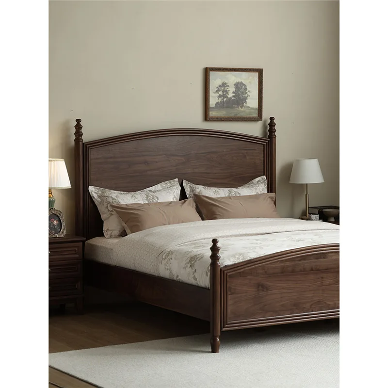 wood bed North American black walnut double bed 1.8 meters 1.5 modern simple master bedroom large backrest bed medieval