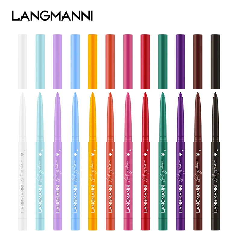 Langmanni 12 color eyeliner pencil set, stain free, matte eyeliner pencil set, rotatable