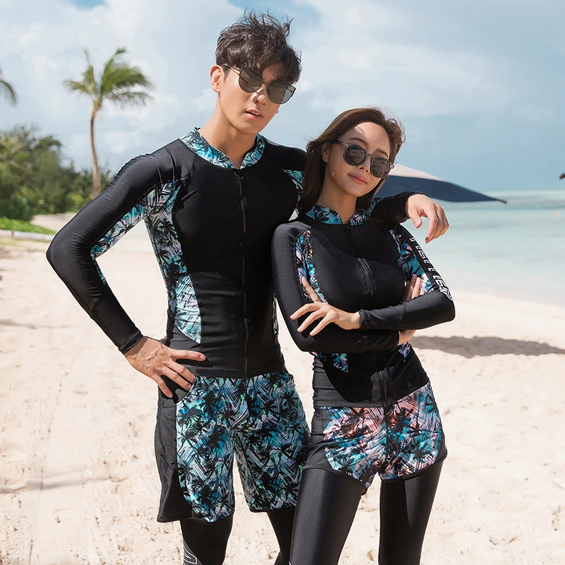 

2024 MEIYIER Korean Fashion Couples Swimsuit Bikini+Long Sleeve Shirt+Pants UV Swim Surf Clothes Full Cover Swimwear Man/Woman