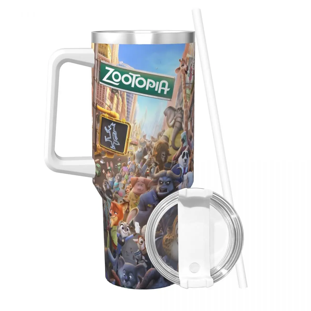 Stainless Steel Tumbler Zootopia Movie Poster Car Mugs With Straws Driving Cold Drink Water Bottle Keep Heat Large Thermal Cups