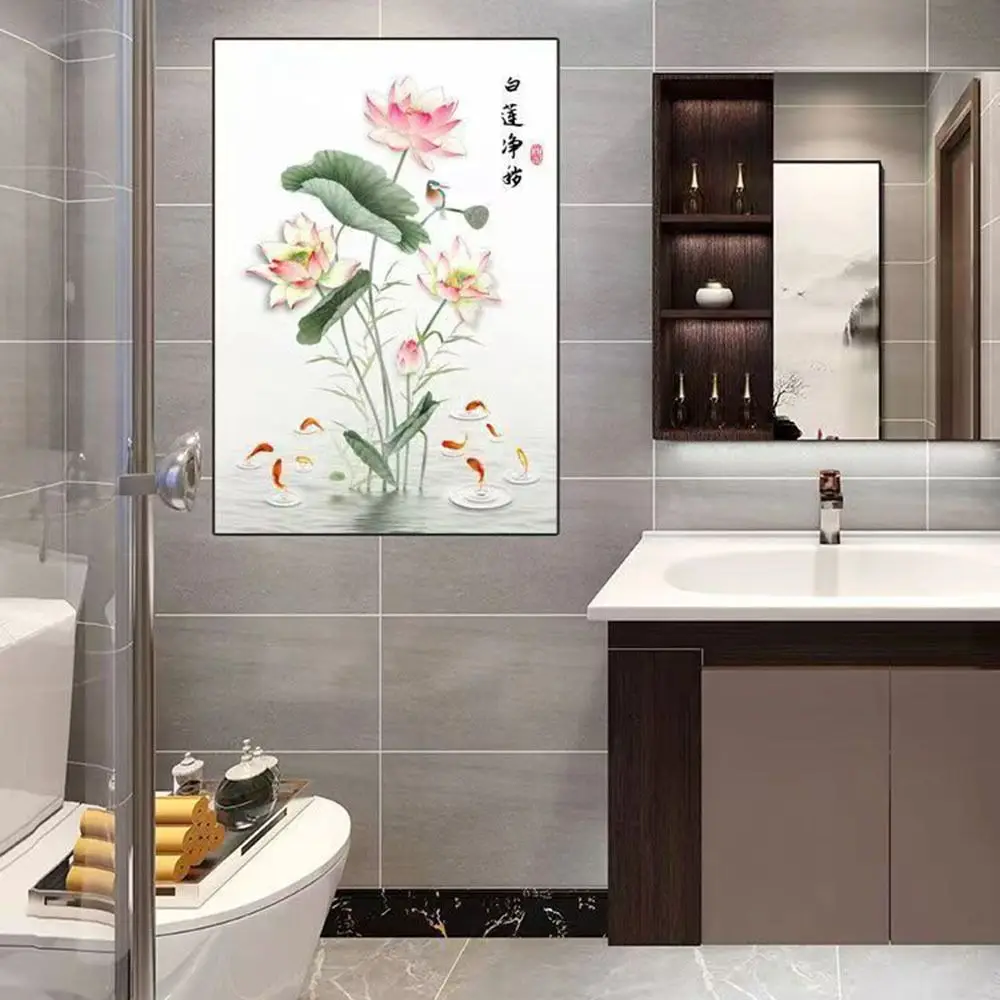 New Anti-static Flower Koi Sticker Chinese Style Large Glass Door Sticker Decorative Sticker Living Room