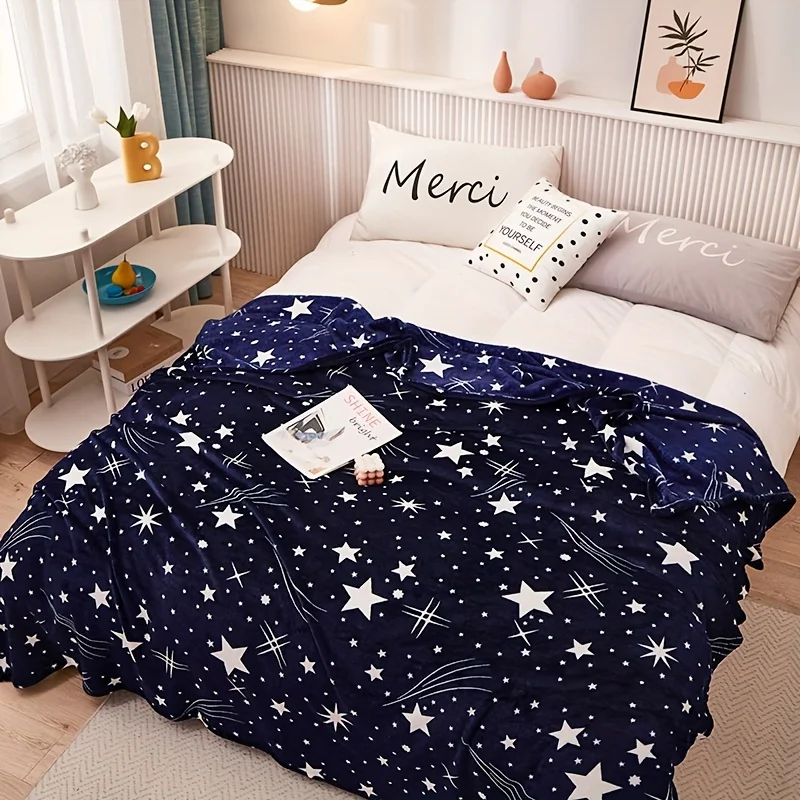 Star Pattern Blanket Flat Print Design Seasonally Versatile Party First Choice Soft Cozy Polyester Throw Blanket