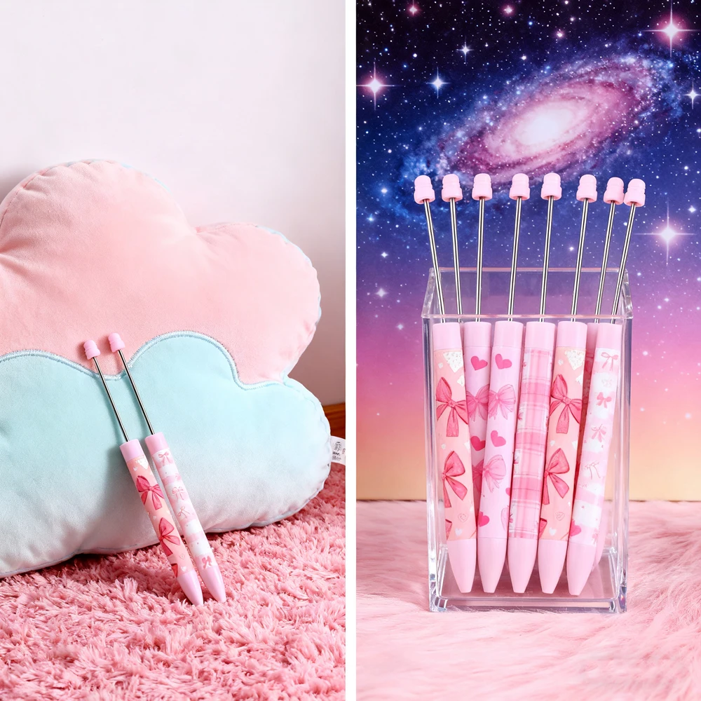 20 pezzi di simpatico motivo bowknot rosa |   Penna a sfera con decorazioni per perline fai-da-te per la scuola, l'ufficio e progetti creativi