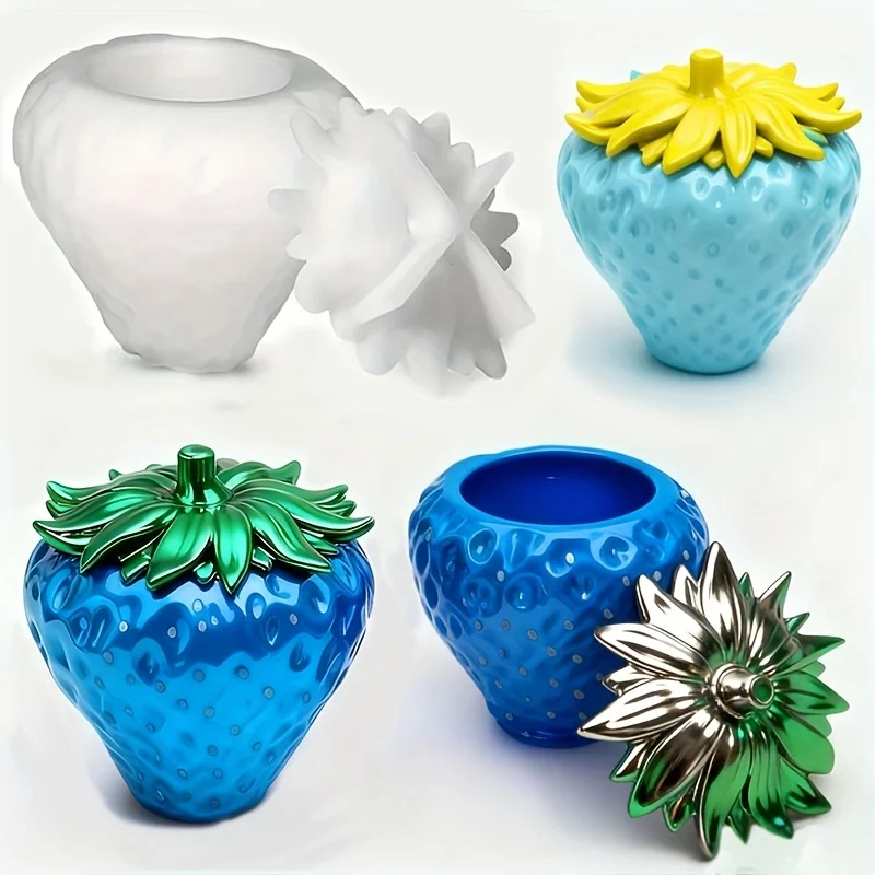 

1 piece of strawberry can resin mold with lid, DIY jewelry storage box, gypsum storage jar, candlestick, home decoration items