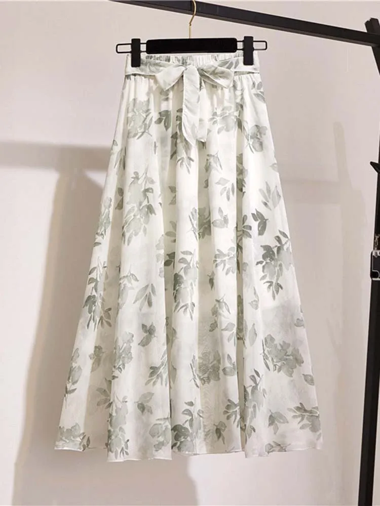 Chiffon floral skirt first love department sweet aging knee length skirt  4426 main image 1