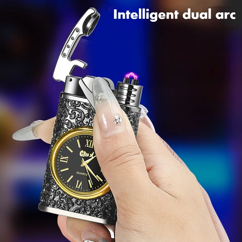 Rocker Arm Voice-Activated Arc Lighter, Watch & Power Display Electric Lighter, Rechargeable Dial Cigarette Lighter view 2