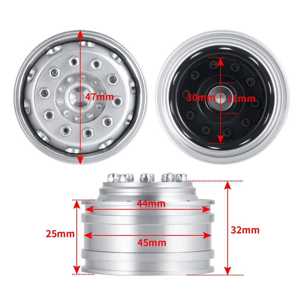 TRINOOD Aluminum Alloy Front Wheel Hub Rims for 1/14 Tamiya Truck RC Climbing Trailer Cargo Car Parts