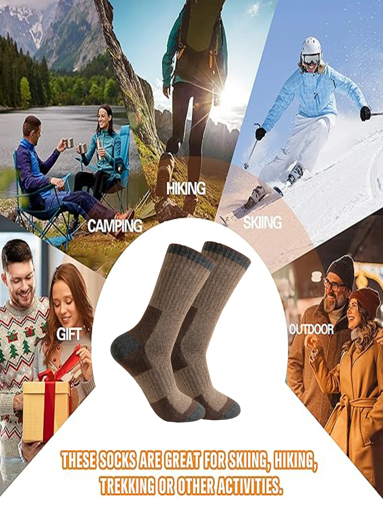 5 pairs of men's multi-color thick and warm socks with plush inner lining, comfortable and soft, suitable for outdoor activities