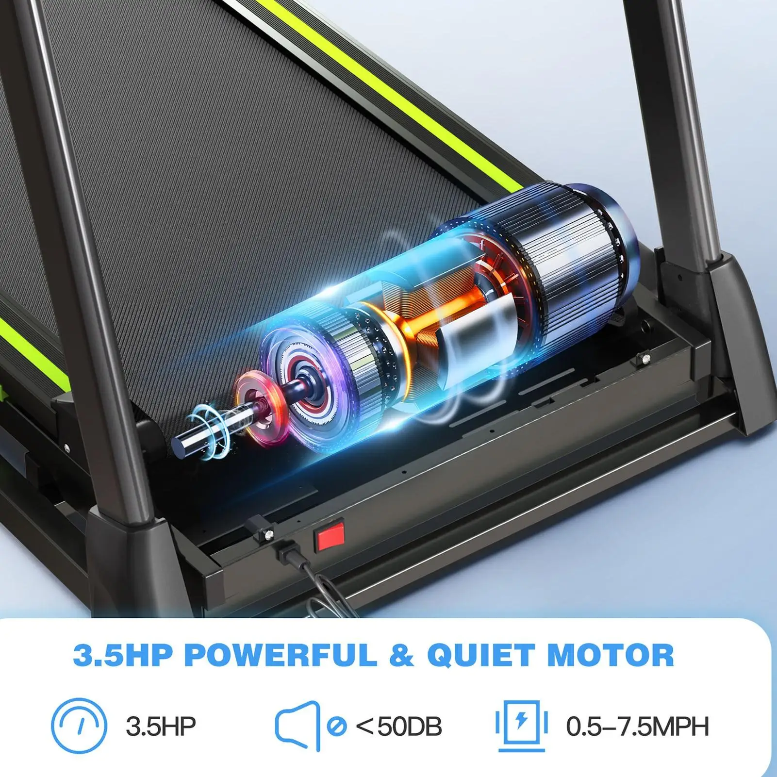 جهاز سير محمول قابل للطي بقوة 3.5 حصان، 15% أوتوماتيكيًا، سعة 330 رطل، 0.5-7.5 ميلا في الساعة مع مقابض