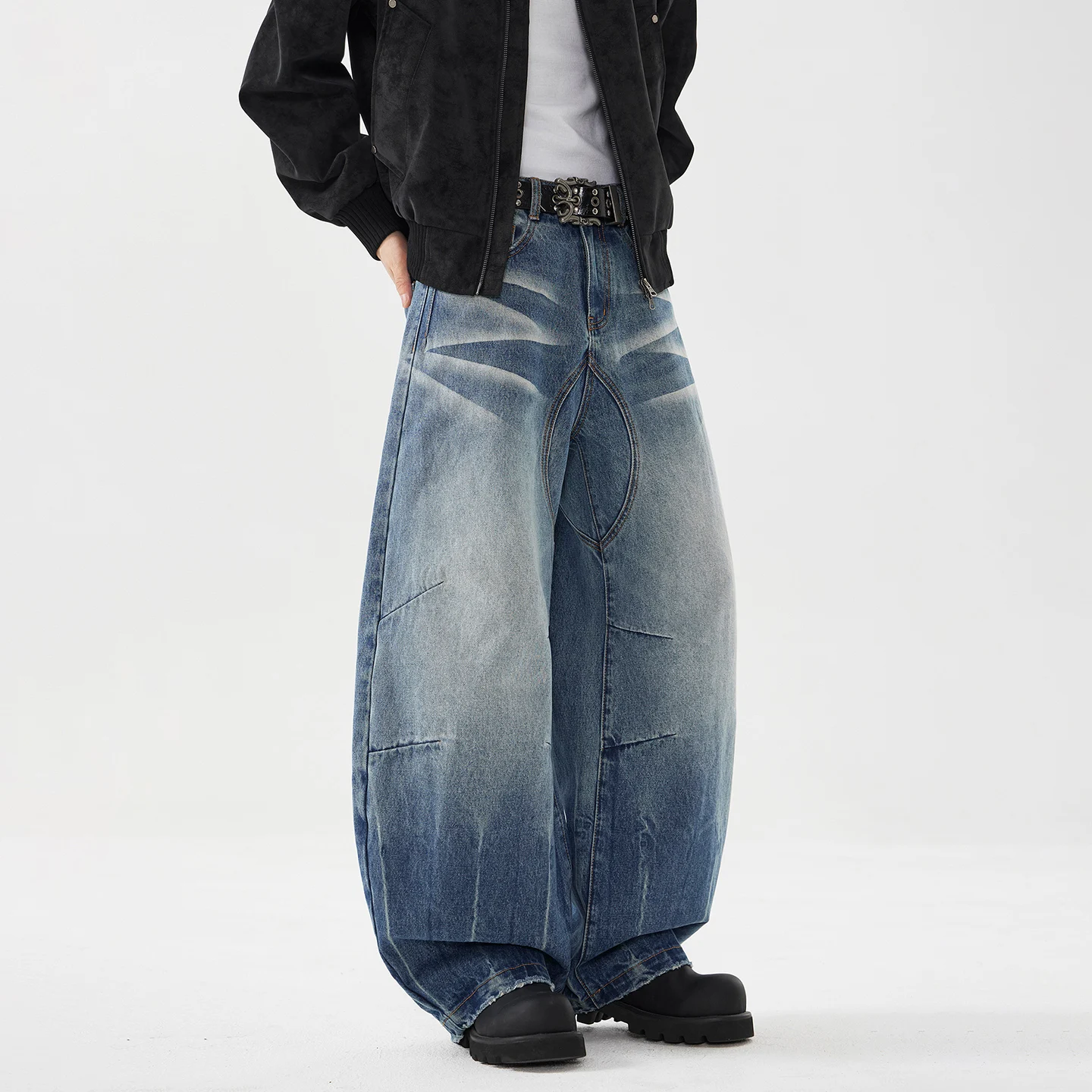 Wide Leg Denim Machete Pants Men Streetwear Fashion Hip Hop Vintage Loose Casual Scimitar Baggy Jeans Pants Cleanfit Trousers
