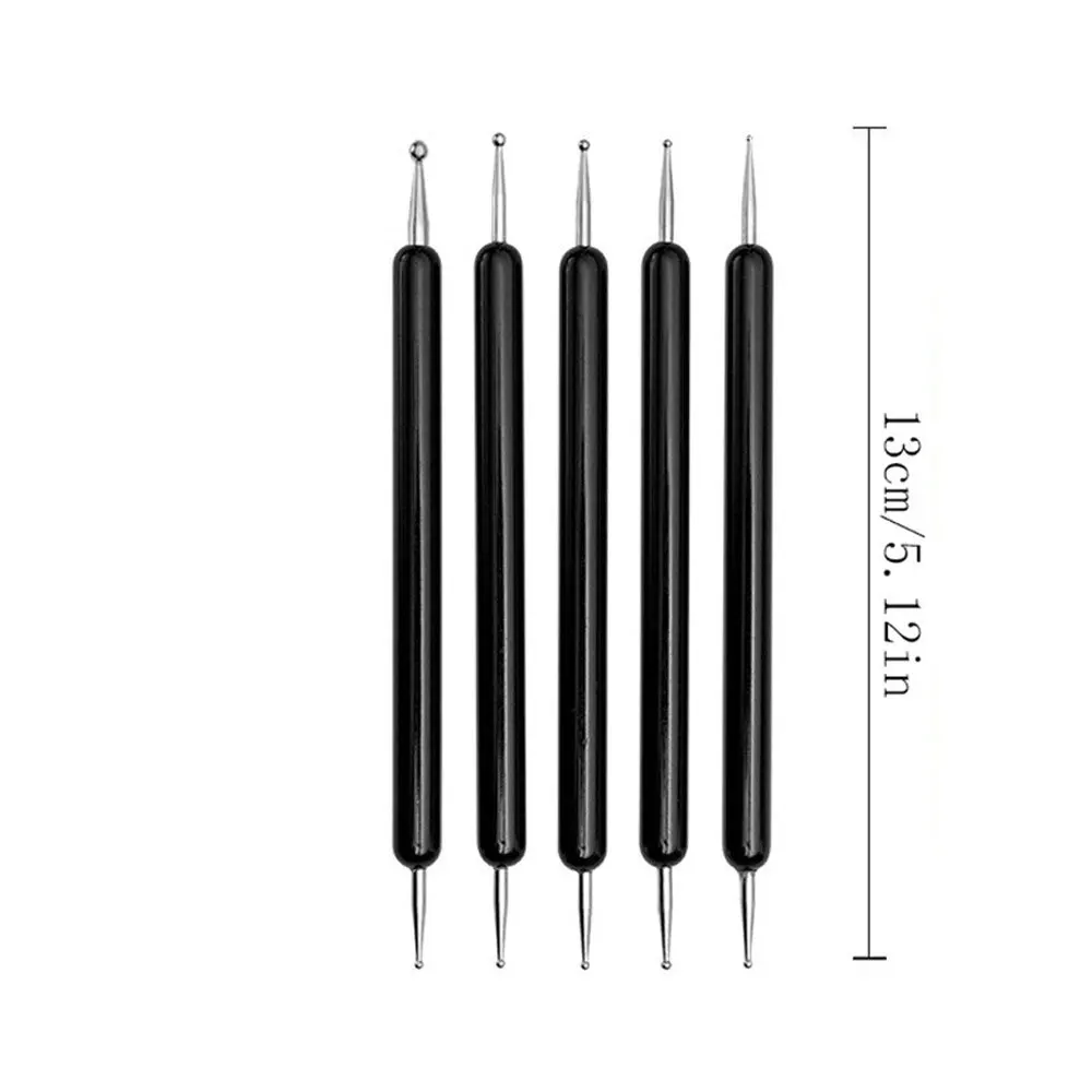 5 pz/set Double-End Nail Art Punteggiatura Penna 1/1.3/2.1/2.8/3mm Nero Penne Per Pittura FAI DA TE Modellazione Pittura/Disegno Punteggiatura Penna Strumento
