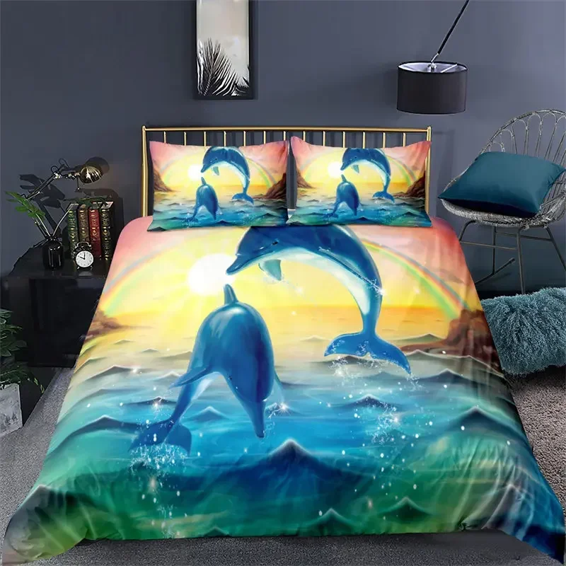 

Ocean Dolphin Boho Style Marine Themed Bedding Set Single Twin Double Queen King Cal King Size Bed Linen Set