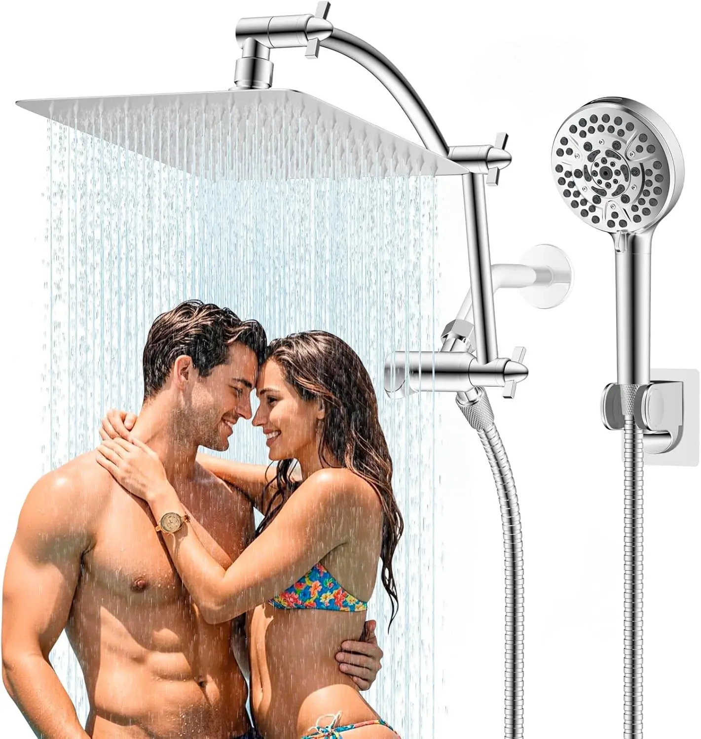 

All Metal cUPC Certified Rainfall Shower Head Combo with 10 Sprays, Adjustable Arm & 71" Hose