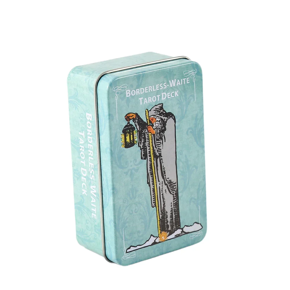 Tarotkarten-Deck von hoher Qualität in Metalldose, 10 cm x 6 cm, Brettspiele, goldgrün plattierte Kantenkarten mit Papierhandbuch