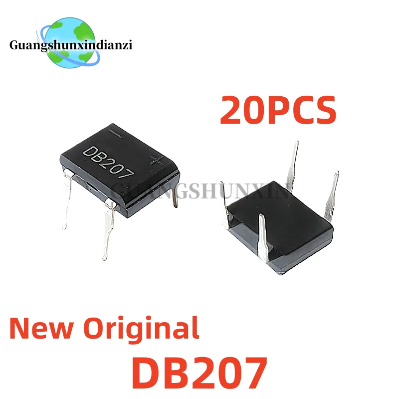 20PCS 100% New Original DB207 DIP-4 DB207S 2A/1000V Power Diode Rectifiers Electronic Components IC Best Quality IC In Stock