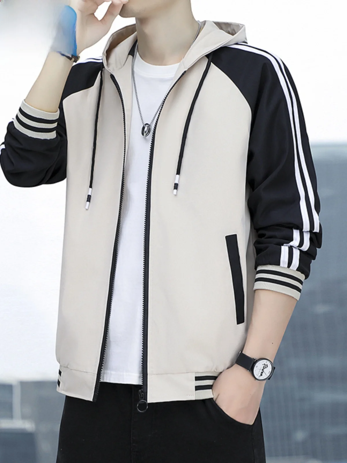 

Paul Men's Autumn Winter Jaet New Faion Loose Outdoor Sports Running Hooded Men's Clothing Stand Fit Long Sve Polye...