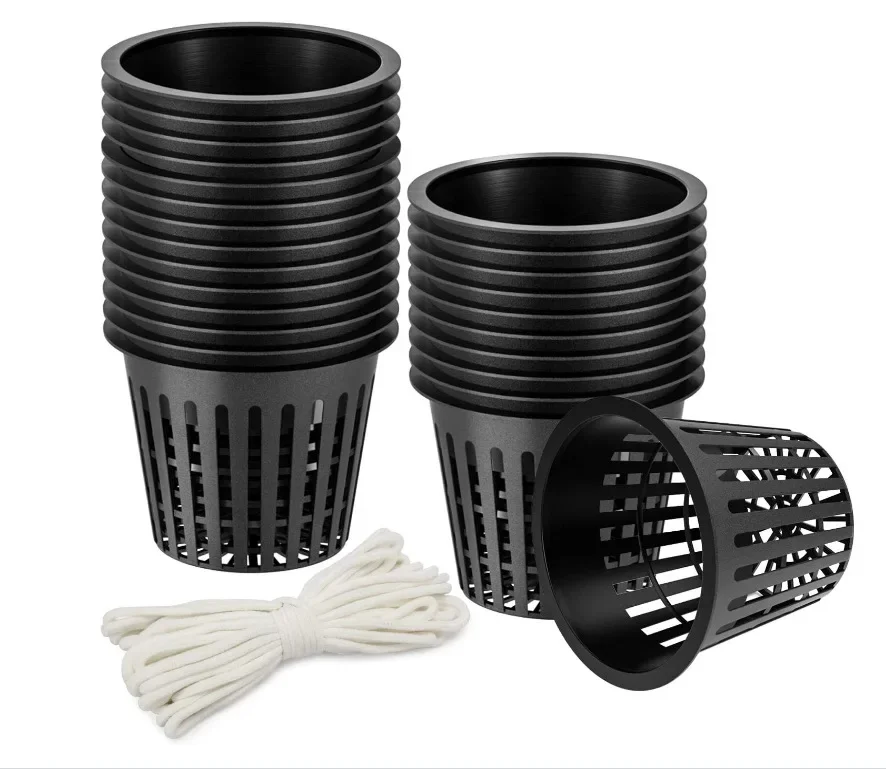 

25PCS Hydroponic Colonization Mesh Pot Net Cup Basket & Ten Meter Absorbent Rope For Celery, Leeks Cucumbers, Tomatoes