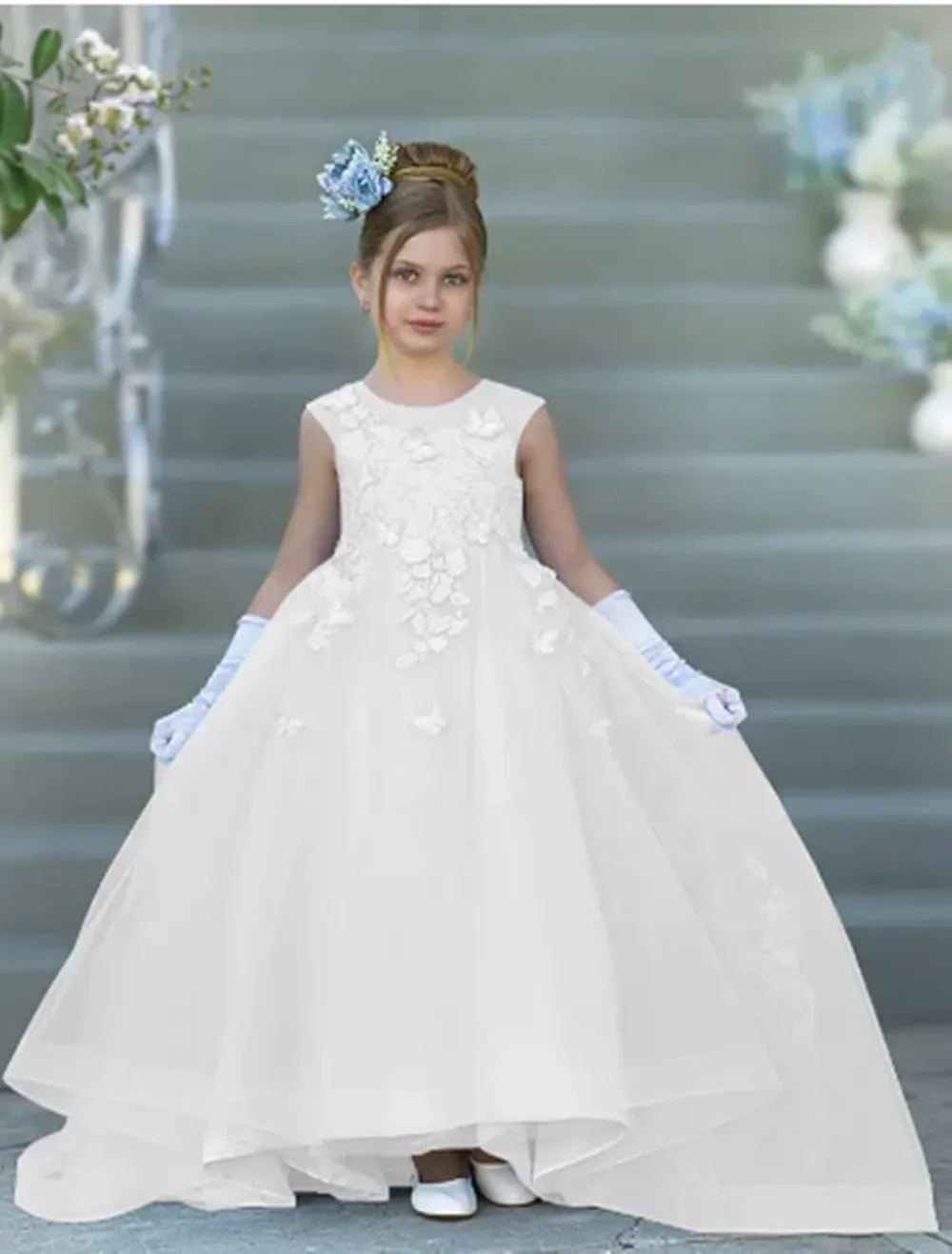 Maßgeschneiderte grüne Blumenmädchenkleider für die Hochzeit, Applikationen, Schmetterlinge, Kindergeburtstagsfeier, Quinceanera-Erstkommunion-Abschlussballkleid