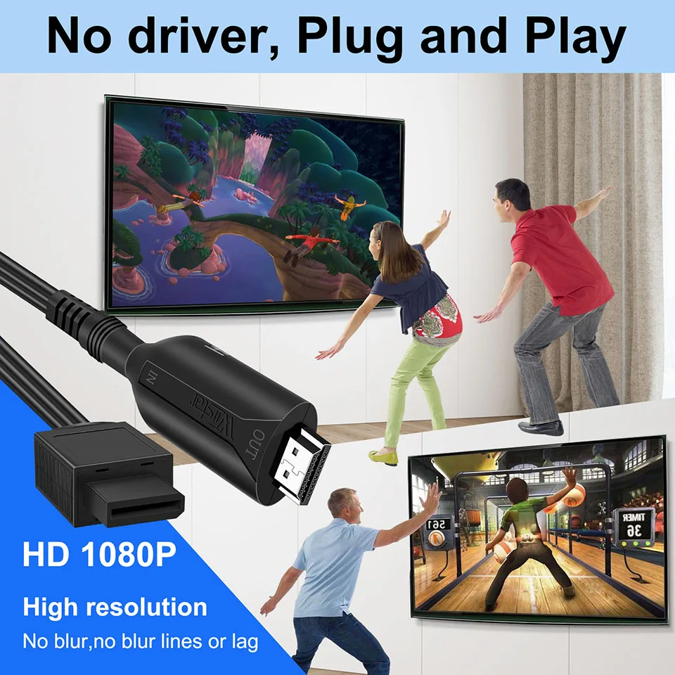 Wii to HDMI Converter Adapter Video Cable 1080P Male to Male Wii2HDMI Converter Plug and Play for Wii to HDTV Display