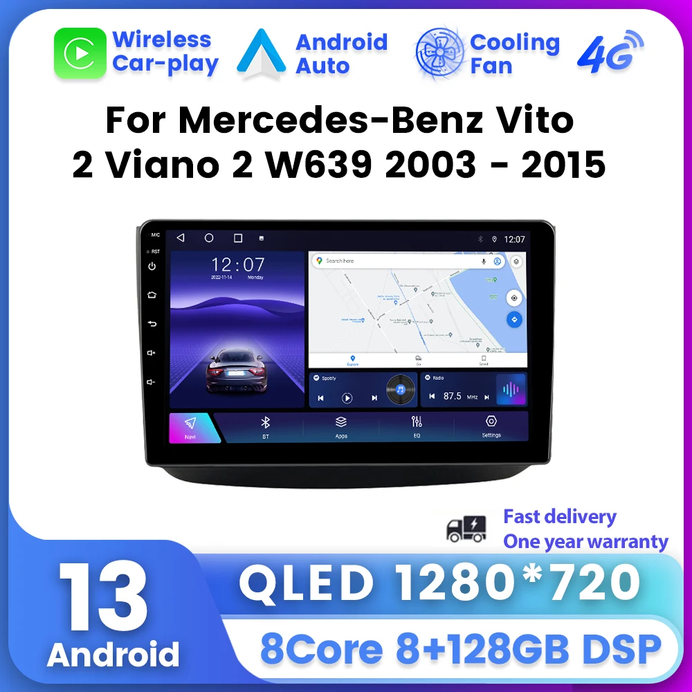 

QLED Screen Car Radio For Mercedes-Benz Vito 2 Viano 2 W639 2003 - 2015 Multimedia Video Player Navigation GPS Stereo Head Unit