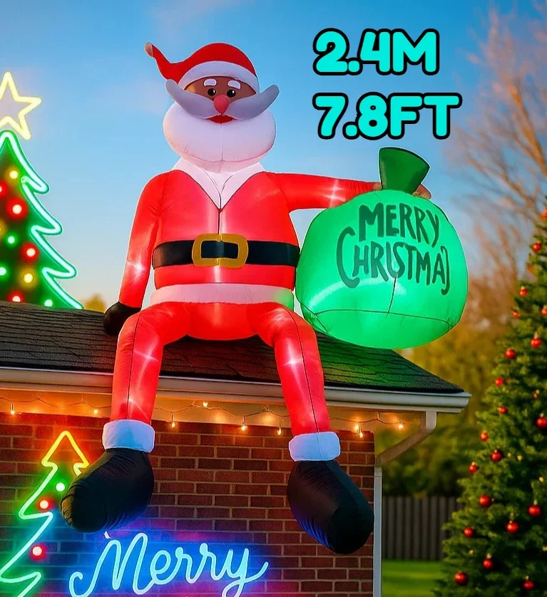 7.8FT زينة عيد الميلاد نفخ سانتا كلوز عقد شنطة هدايا اللعب ساحة المنزل الحلي مع LED ديكور لعبة زينة عيد الميلاد #6