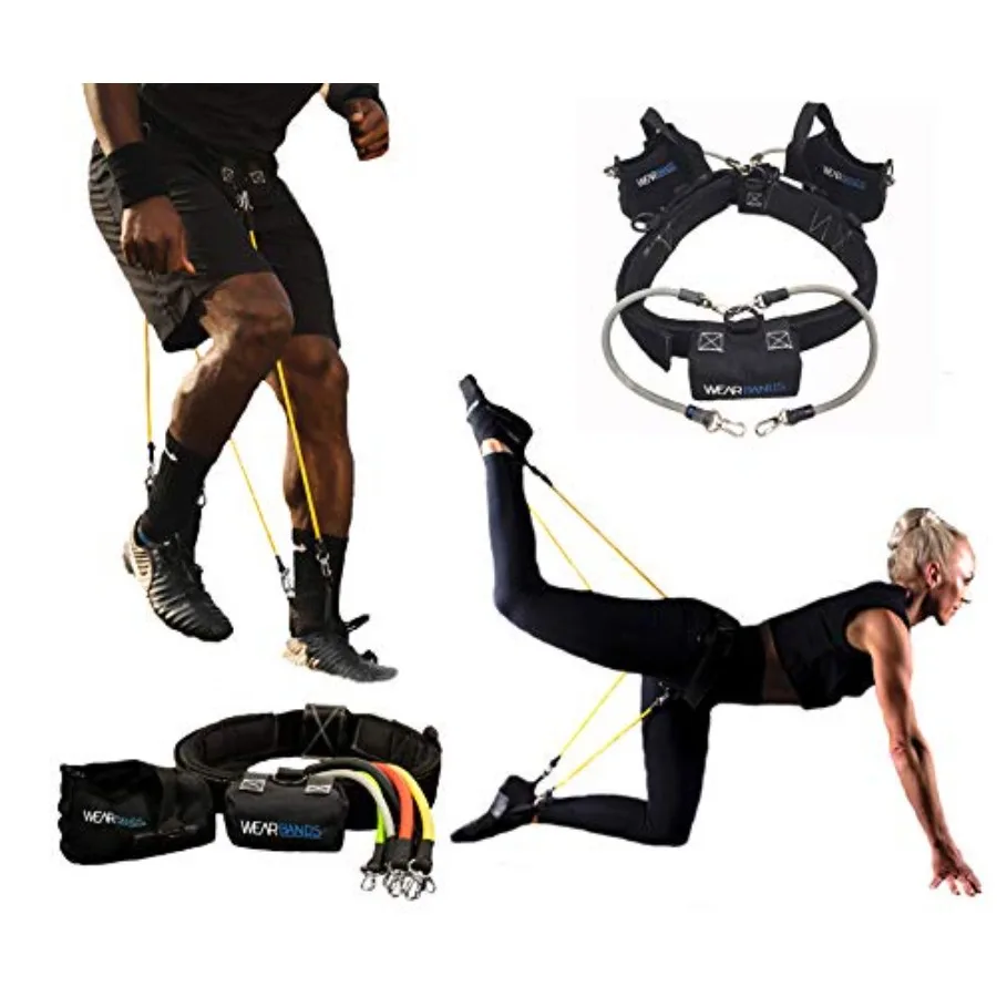 

5-Level Resistance Bands Training System for Sports Fitness Training in Black and Blue with Durable Material and Enhanced Elast