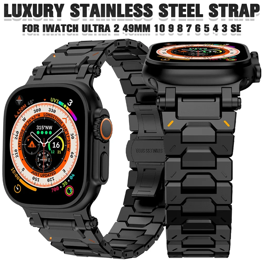 

Luxury Stainless Steel Band for Apple Watch Ultra 2 49mm Strap for IWatch Series 10 46mm 42mm 9 8 7 45mm 6 5 4 Se 44mm Bracelet