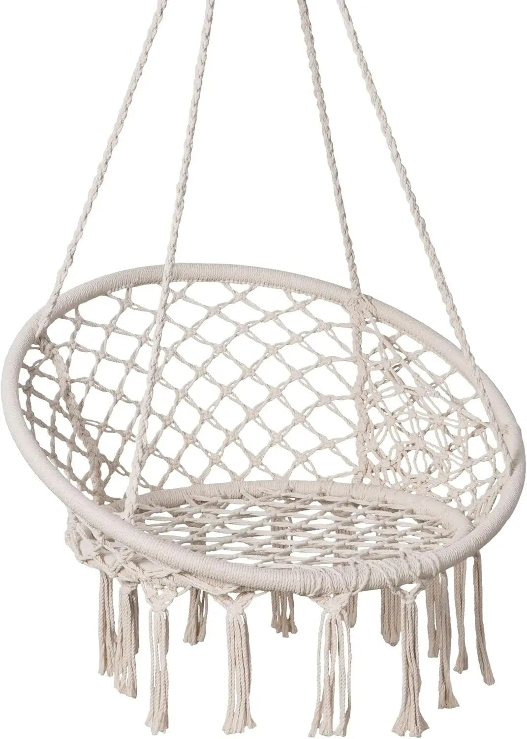 

Handwoven Cotton Rope Hammock Swing Chair with Side Pocket, Indoor Outdoor Use, 330 lbs Capacity, Beige