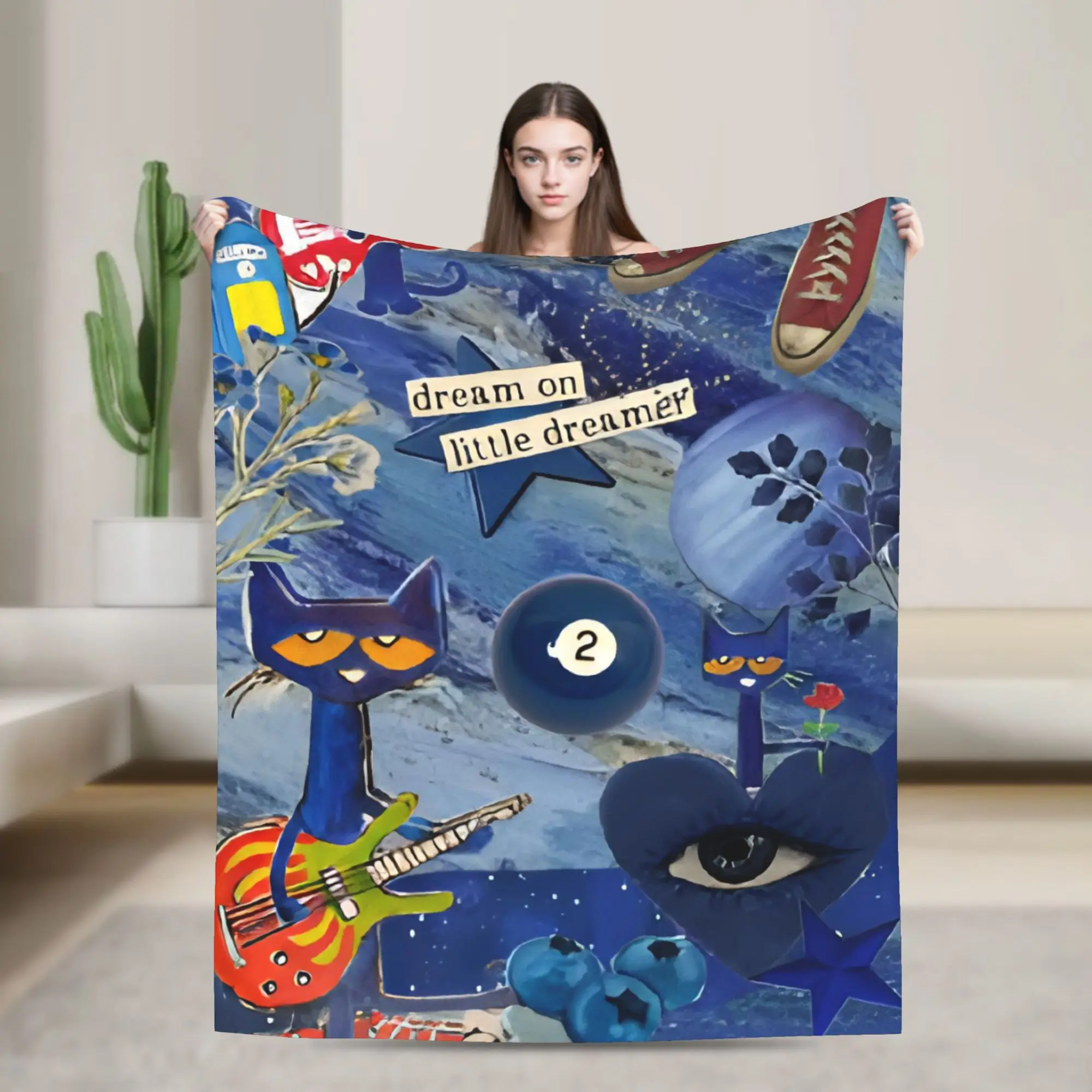 Pete the Cat  Groovy Cat Wool Blankets Cartoon Creative Throw Blankets for Home 125*100cm Bedspreads