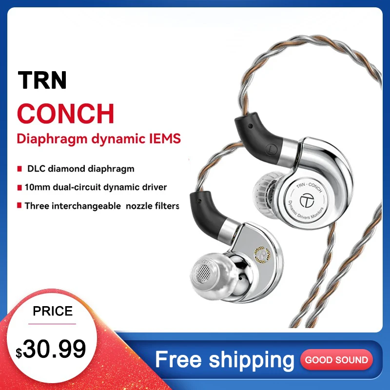 

TRN Conch Earphone High-Performance DLC Diamond Diaphragm Dynamic in-Ear Monitors Interchangeable Tuning Nozzle Filters Hot Sale